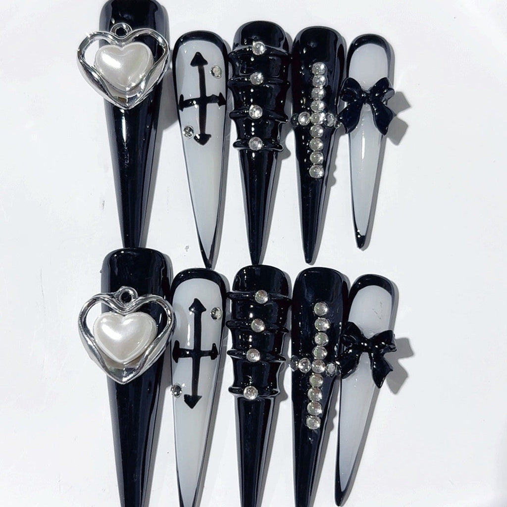 Heart & Cross by Gattina, luxury hand-crafted press-on nails