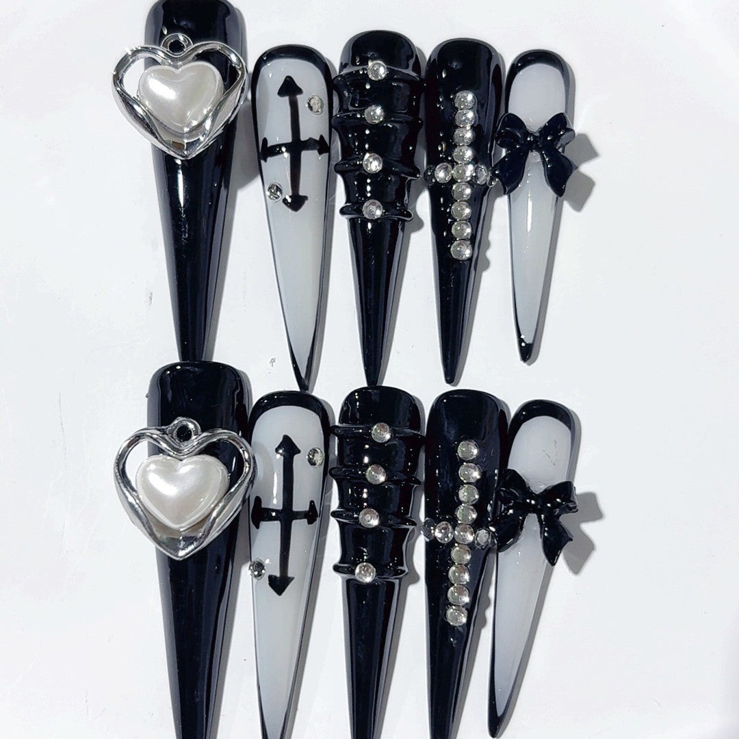 Heart & Cross by Gattina, luxury hand-crafted press-on nails