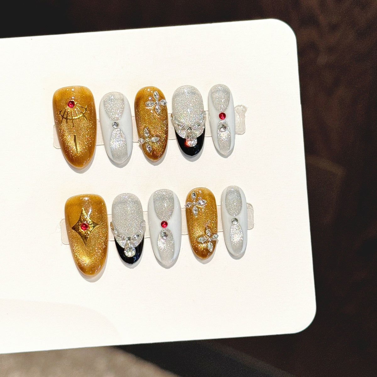 Golden Sphinx by Gattina, luxury hand-crafted press-on nails