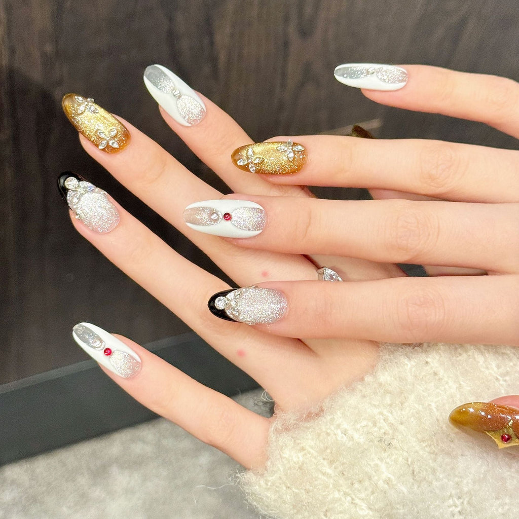 Golden Sphinx by Gattina, luxury hand-crafted press-on nails