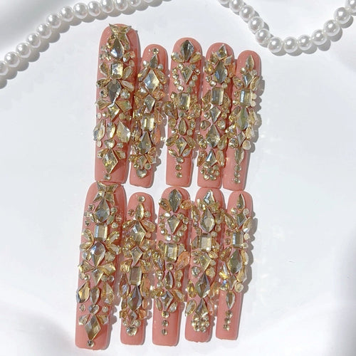 Luxury Blush Crystal Press On Nails