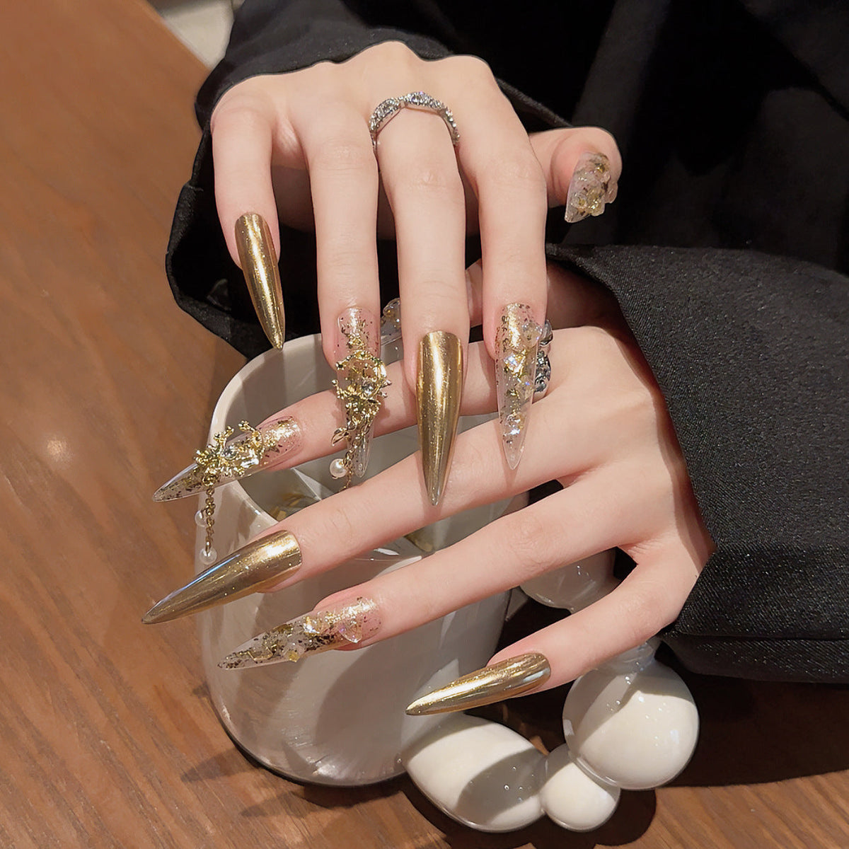 Gilded Cascade by Gattina, luxury hand-crafted press-on nails