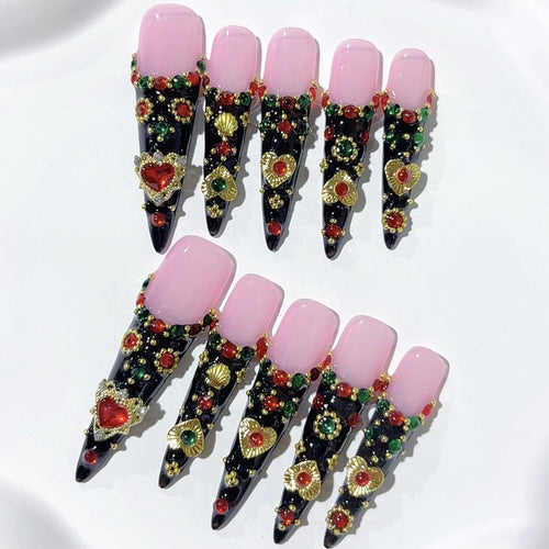 Pink Black Baroque Jewel Statement Press On Nails – Image 2