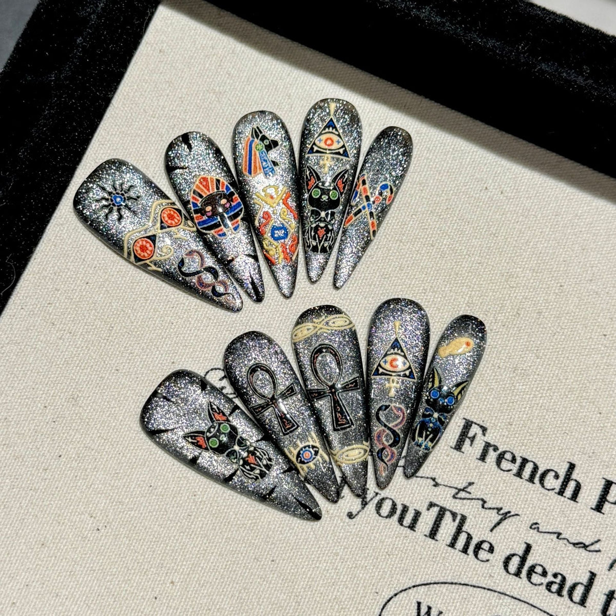 Pharaoh's Curse by Gattina, luxury hand-crafted press-on nails