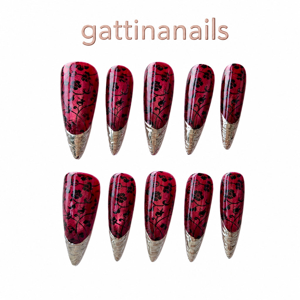 Moulin Rouge by Gattina, luxury hand-crafted press-on nails