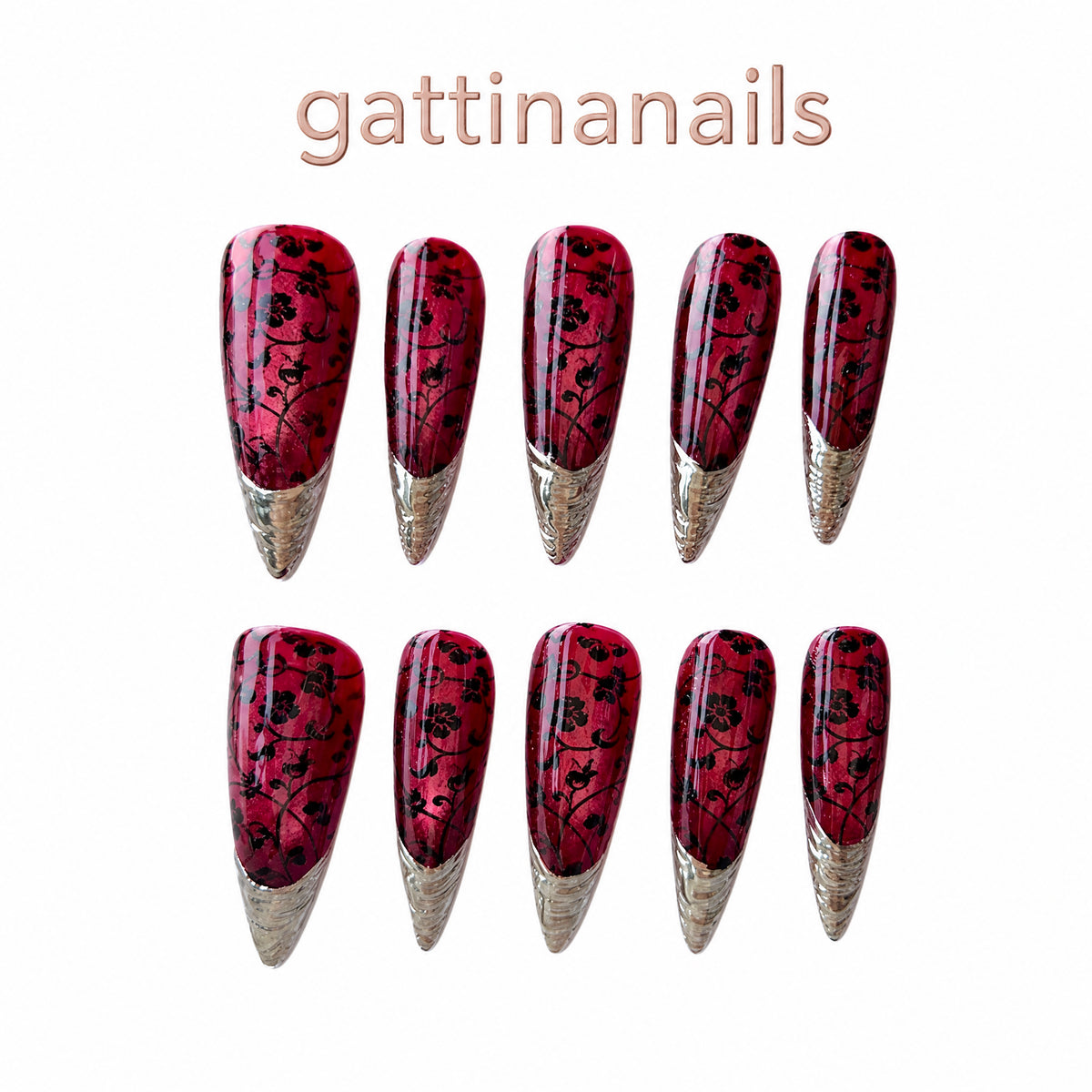 Moulin Rouge by Gattina, luxury hand-crafted press-on nails