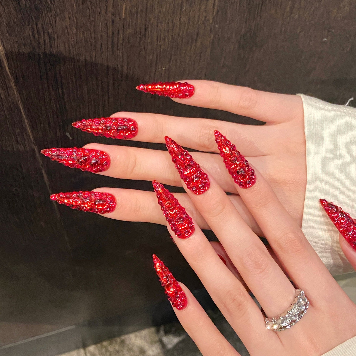Crimson Queen by Gattina, luxury hand-crafted press-on nails