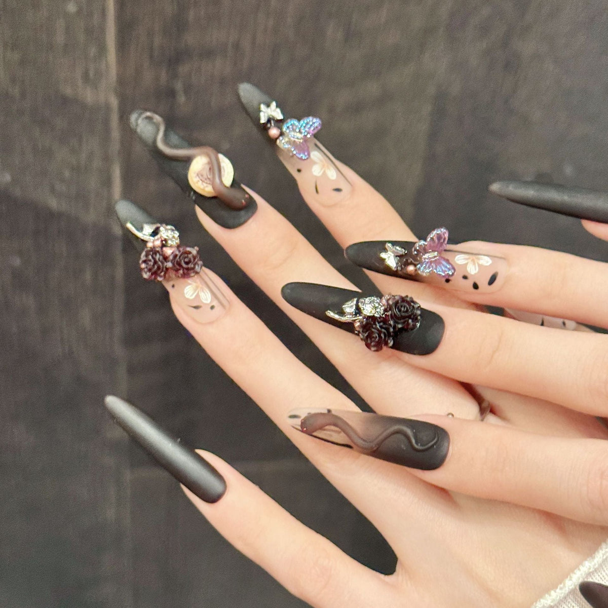 Nocturne by Gattina, luxury hand-crafted press-on nails