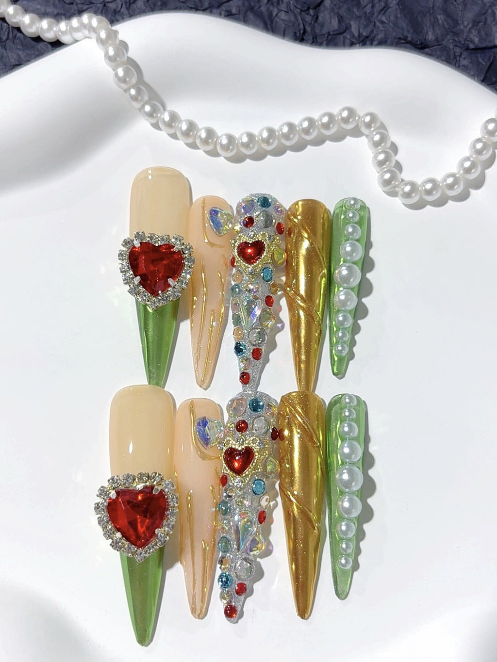 Vintage Palace Heart Gem Press On Nails – Image 6