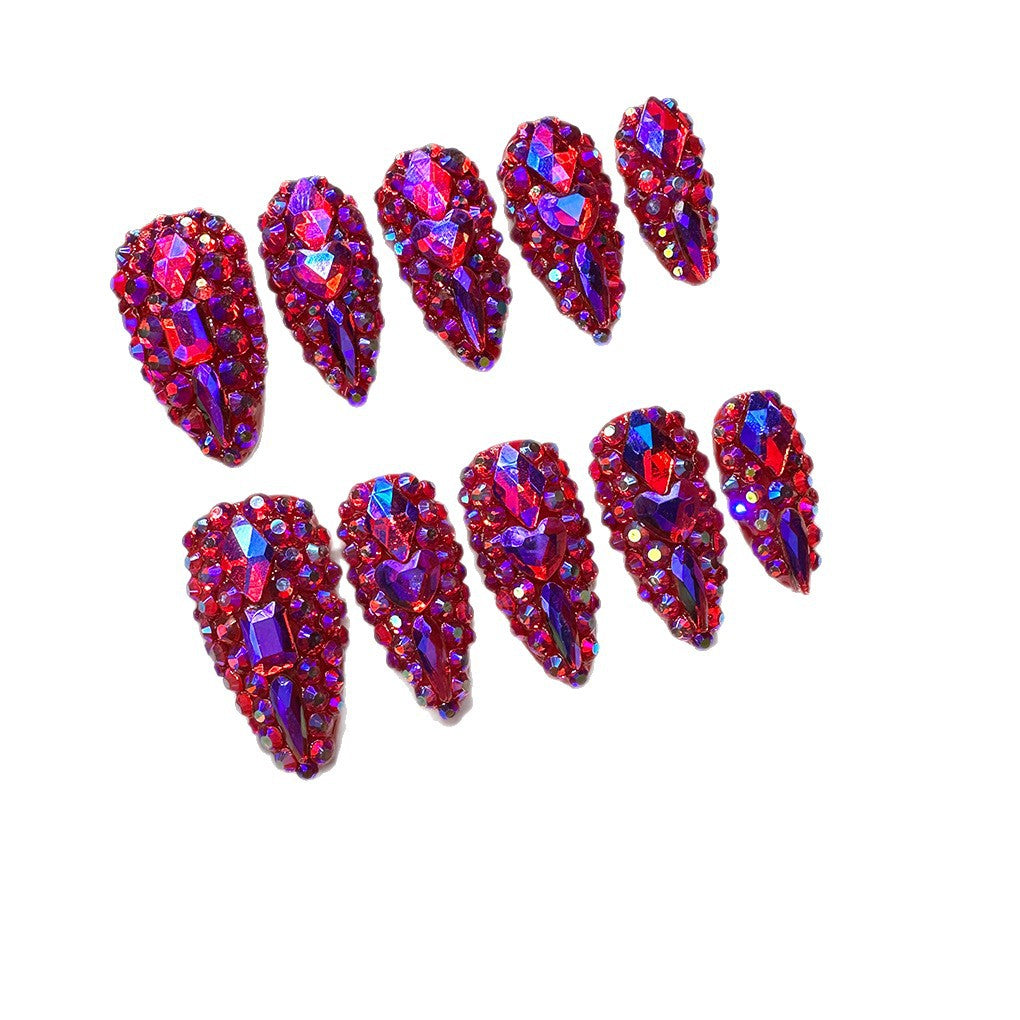 Ruby Red Crystal Stiletto Press-On Nails – Image 5