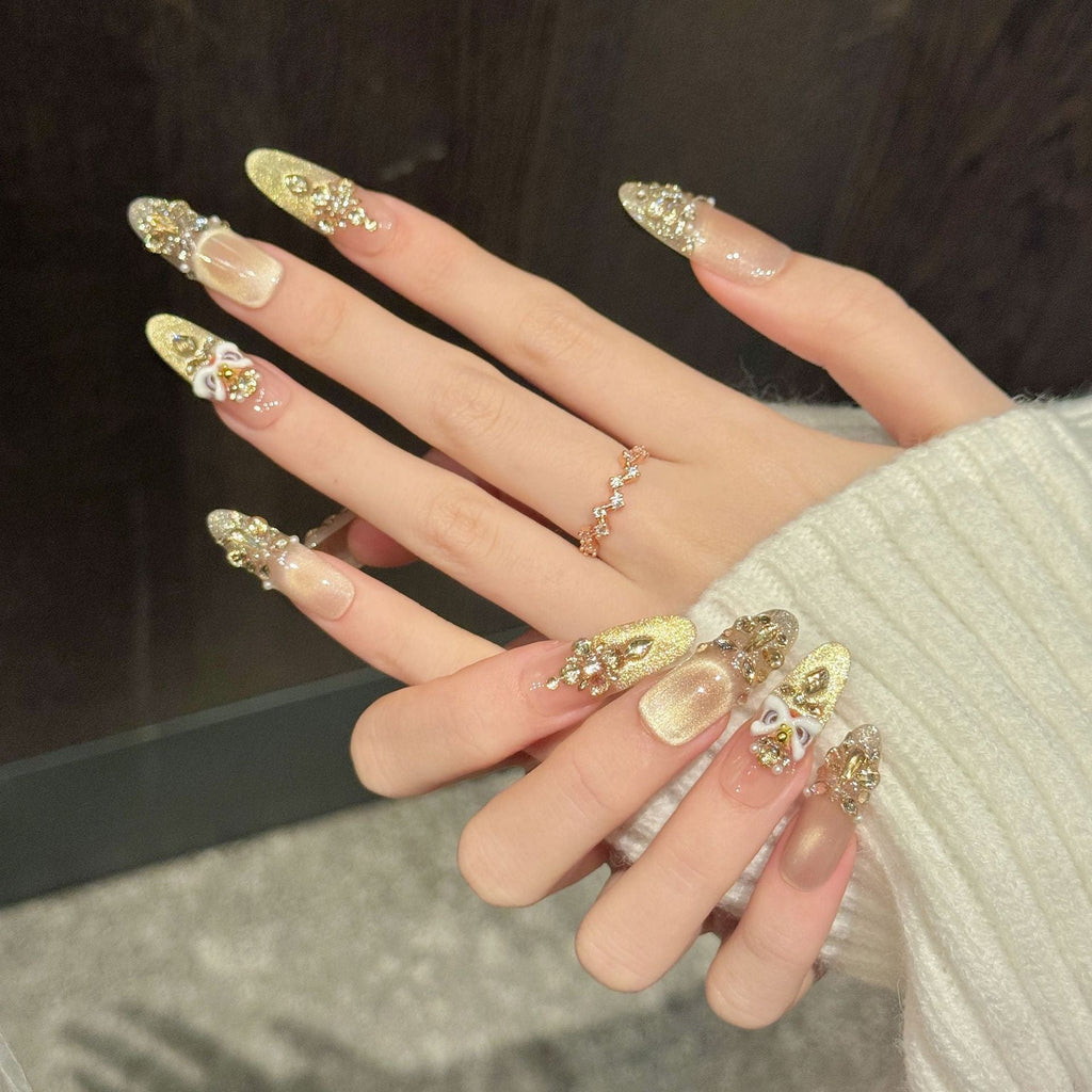 Royal Opera Collection: "Golden Phoenix Ballet" – Long Coffin Press-On Nails – Image 3