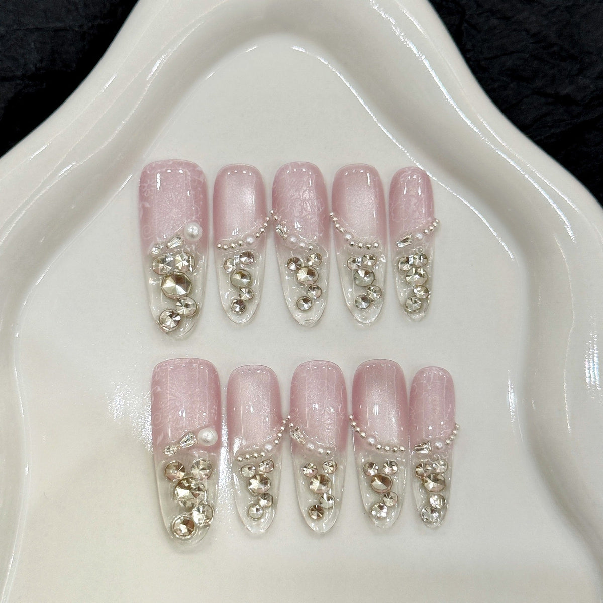 Pearl Cascade by Gattina, luxury hand-crafted press-on nails