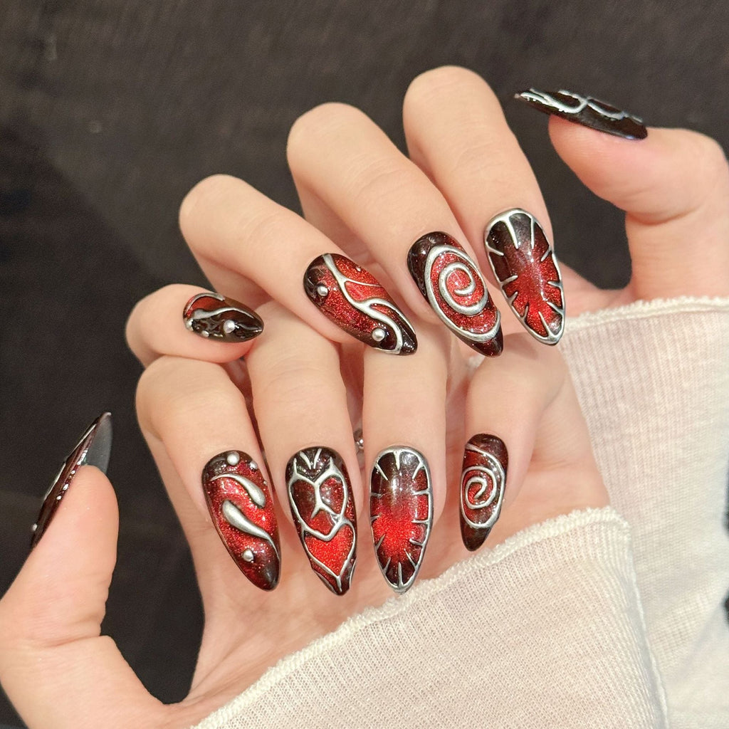 Crimson Hex by Gattina, luxury hand-crafted press-on nails