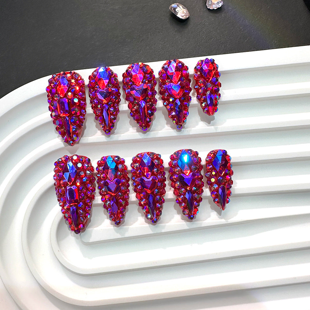 Ruby Red Crystal Stiletto Press-On Nails – Image 4