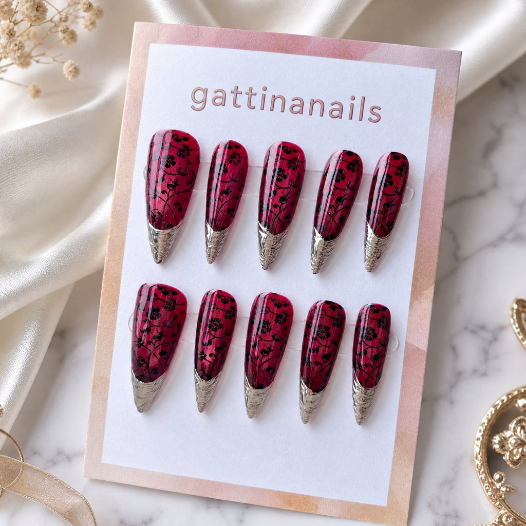Moulin Rouge by Gattina, luxury hand-crafted press-on nails