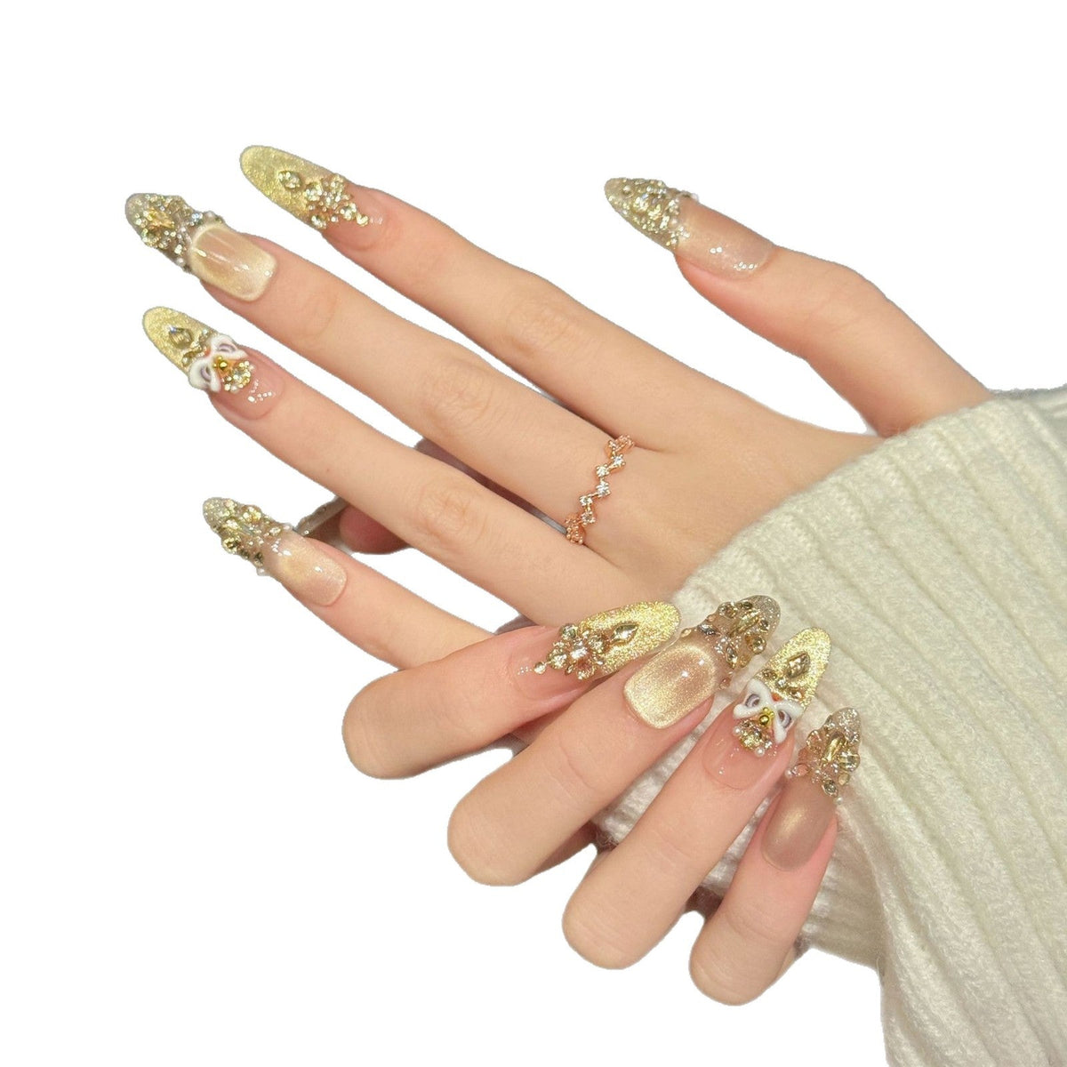 Royal Opera Collection: "Golden Phoenix Ballet" – Long Coffin Press-On Nails – Image 5