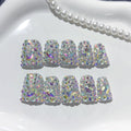 Diamond Dazzle: "Aurora Crystal" – Short Square Handmade Press On Nails – Image 3