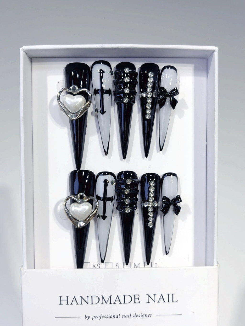 Heart & Cross by Gattina, luxury hand-crafted press-on nails