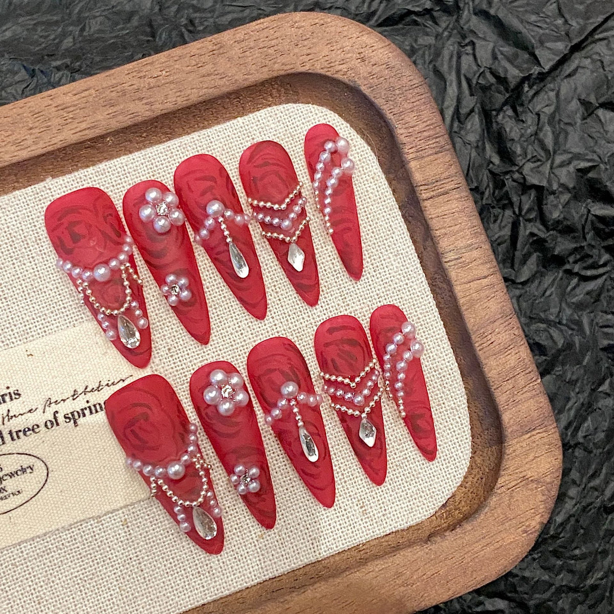Scarlet Velvet by Gattina, luxury hand-crafted press-on nails