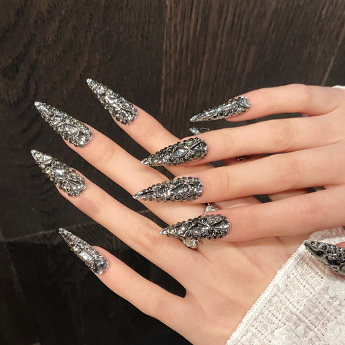 Black Diamond by Gattina, luxury hand-crafted press-on nails