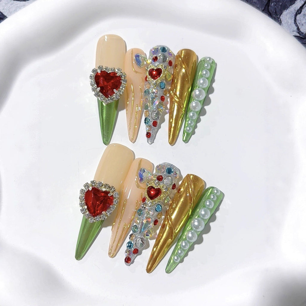 Vintage Palace Heart Gem Press On Nails – Image 3