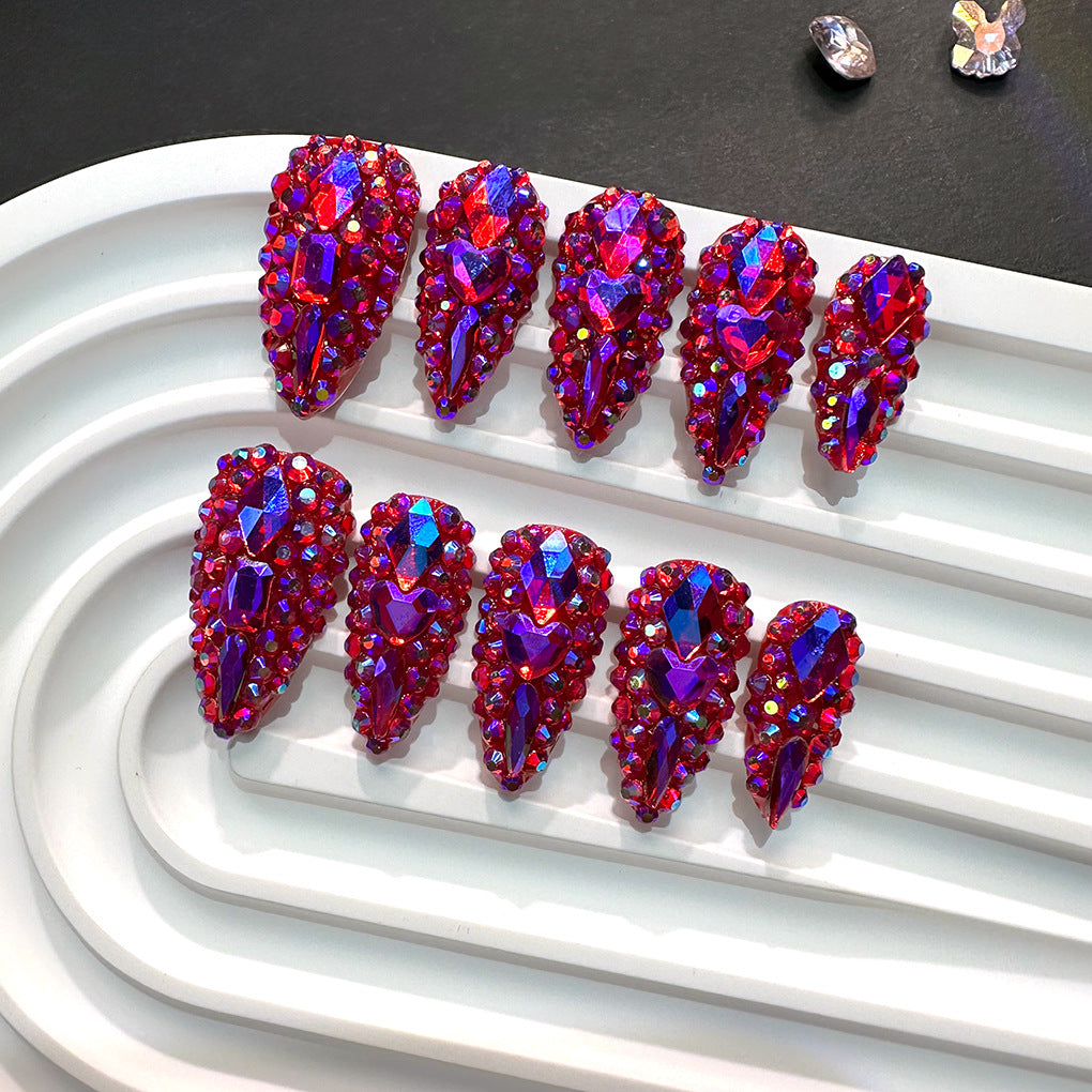 Ruby Red Crystal Stiletto Press-On Nails – Image 6