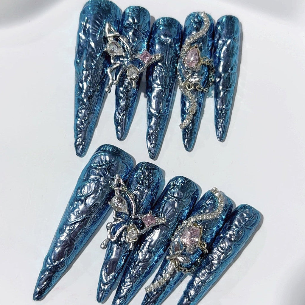 Blue Fairy by Gattina, luxury hand-crafted press-on nails