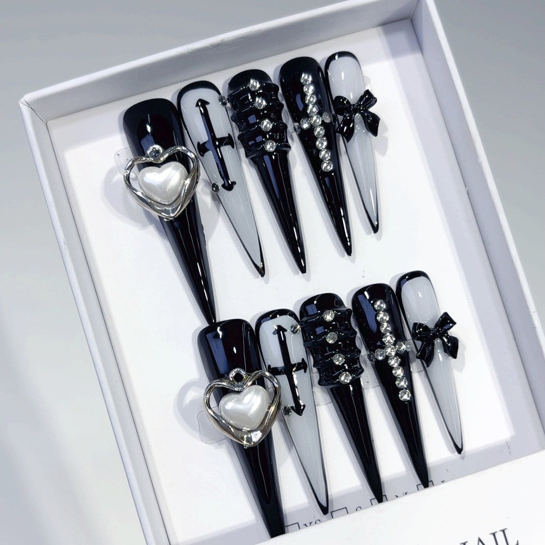 Heart & Cross by Gattina, luxury hand-crafted press-on nails