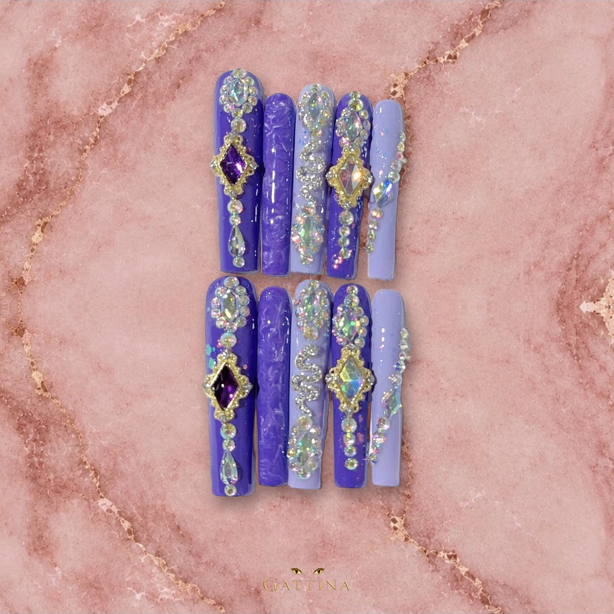 Amethyst by Gattina, luxury hand-crafted press-on nails