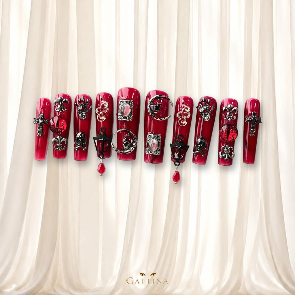 Blood Countess by Gattina, luxury hand-crafted press-on nails