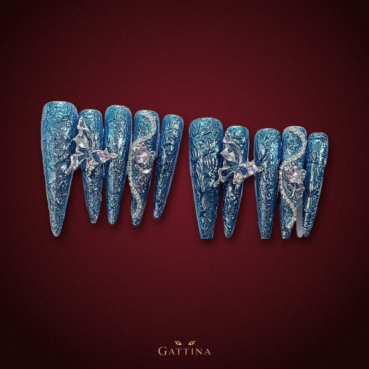 Blue Fairy by Gattina, luxury hand-crafted press-on nails