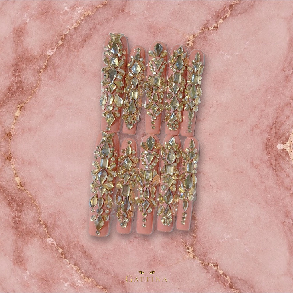 Blush Diamonds by Gattina, luxury hand-crafted press-on nails