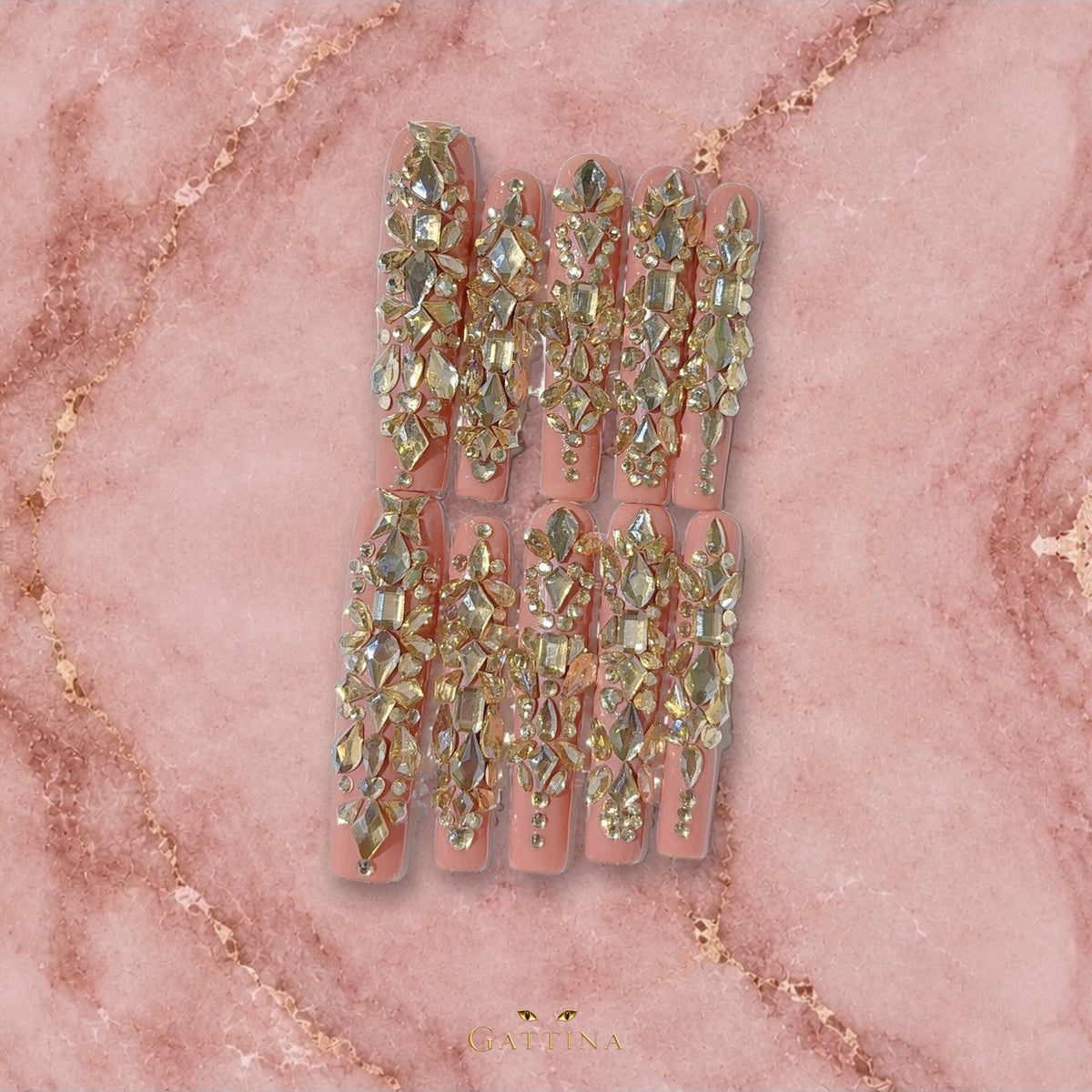 Blush Diamonds by Gattina, luxury hand-crafted press-on nails