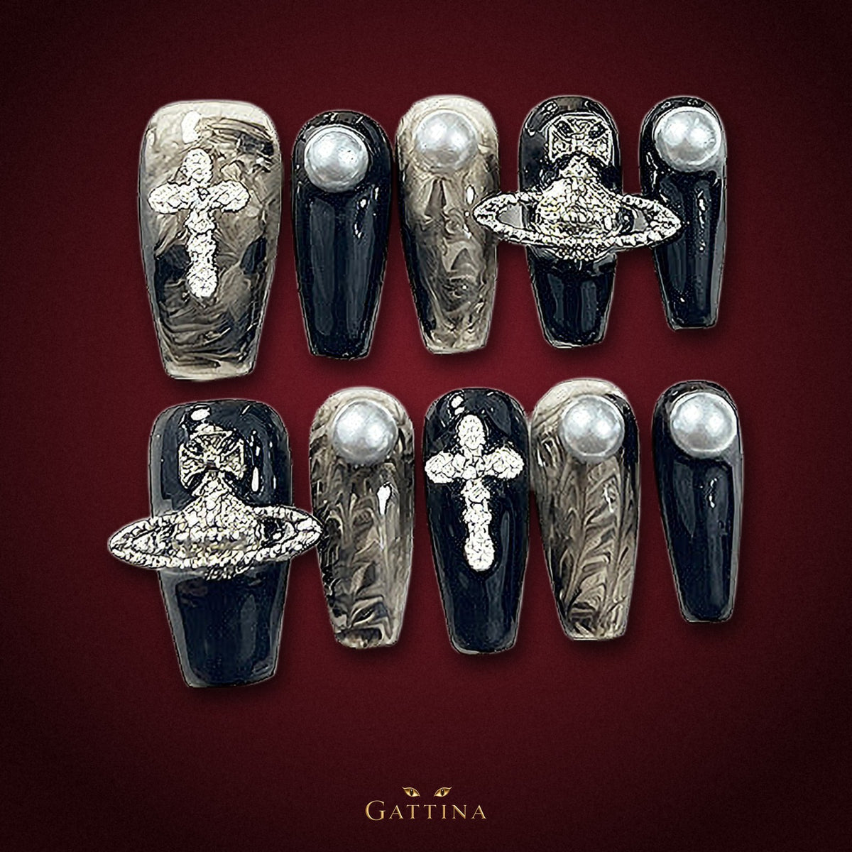 Dark Orbit by Gattina, luxury hand-crafted press-on nails