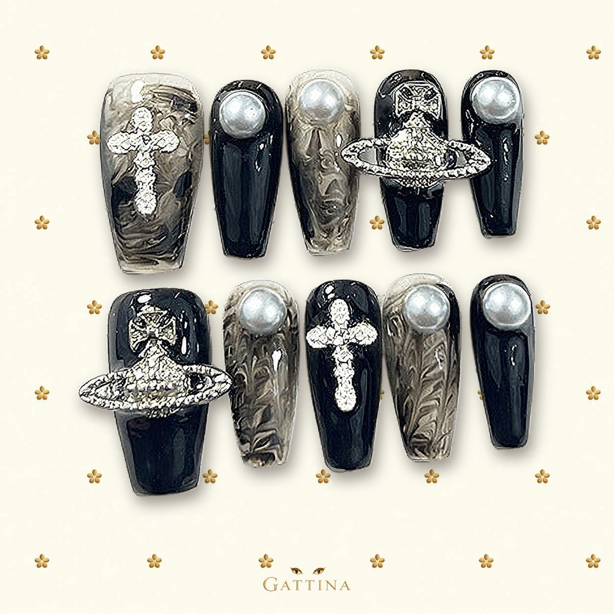 Dark Orbit by Gattina, luxury hand-crafted press-on nails
