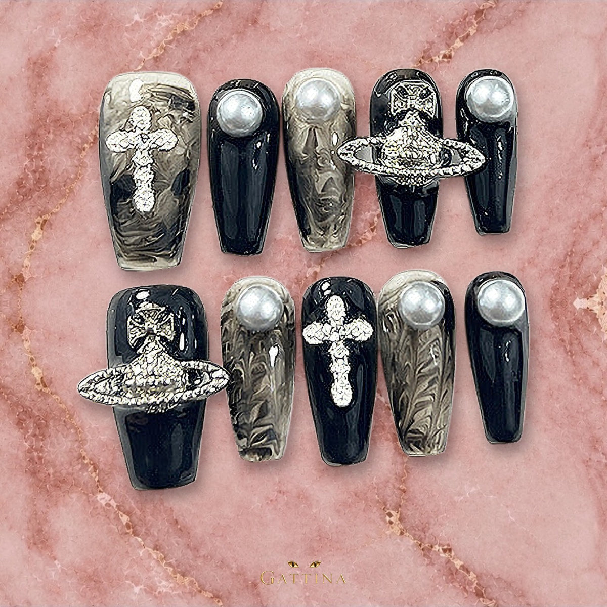 Dark Orbit by Gattina, luxury hand-crafted press-on nails