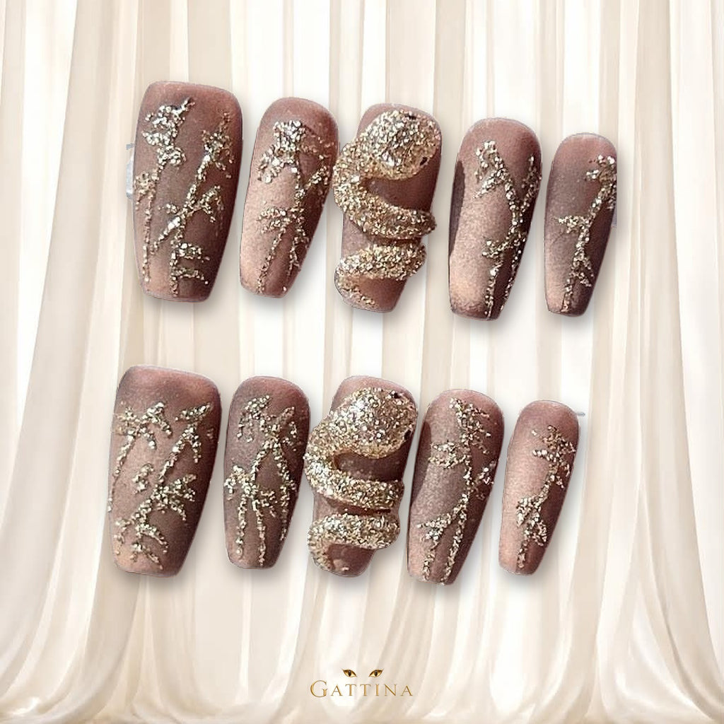 Desert Serpent by Gattina, luxury hand-crafted press-on nails