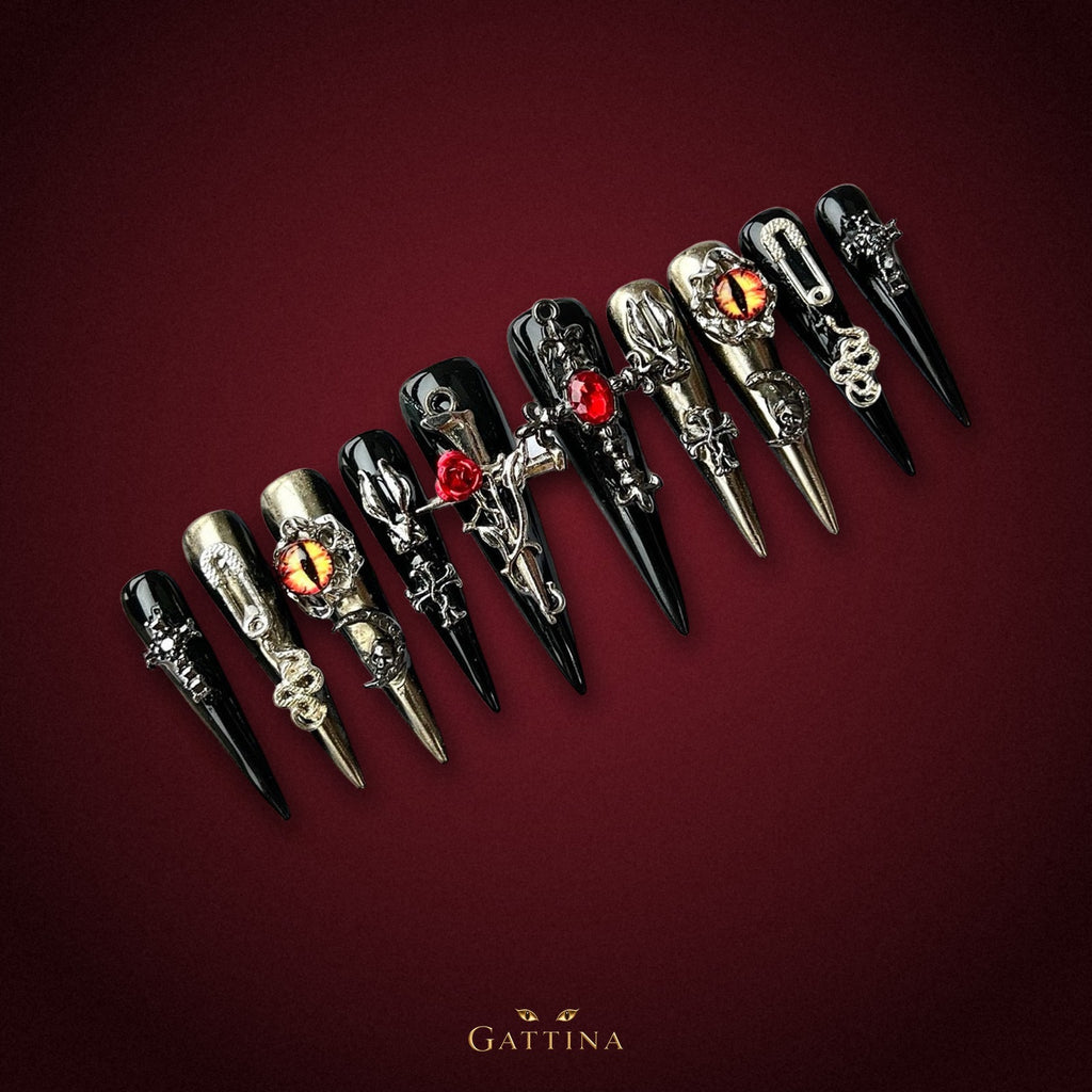 Gothic Blood Romance by Gattina, luxury hand-crafted press-on nails