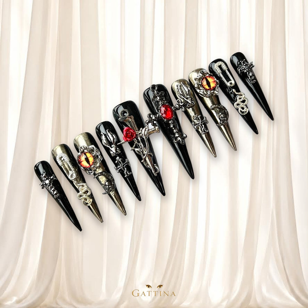 Gothic Blood Romance by Gattina, luxury hand-crafted press-on nails