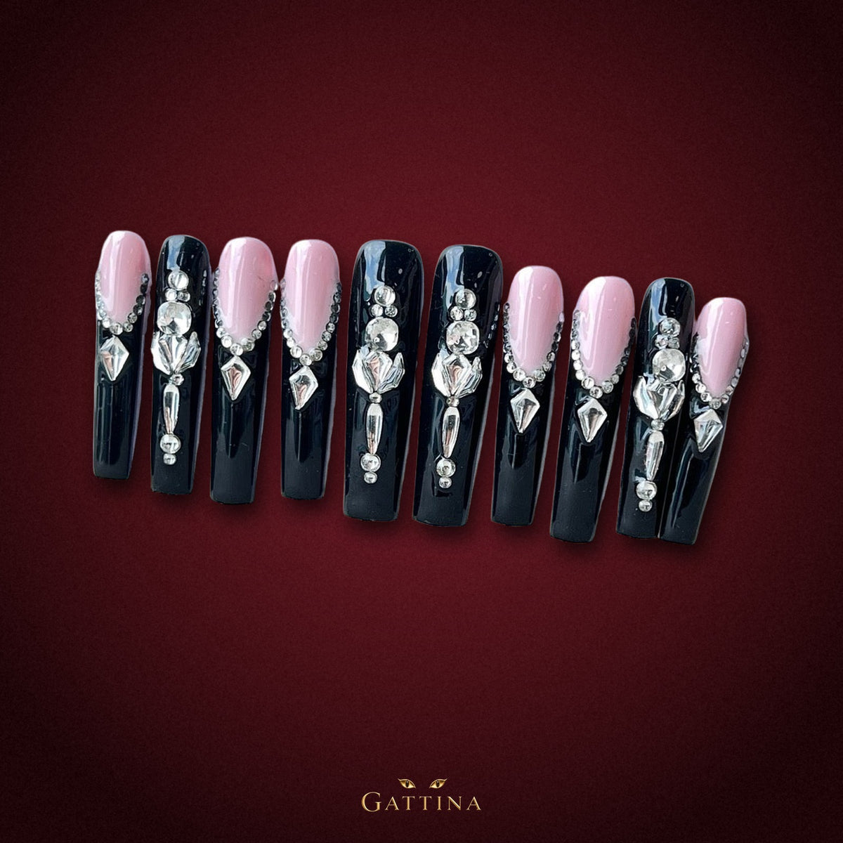 Gothic Opulence by Gattina, luxury hand-crafted press-on nails