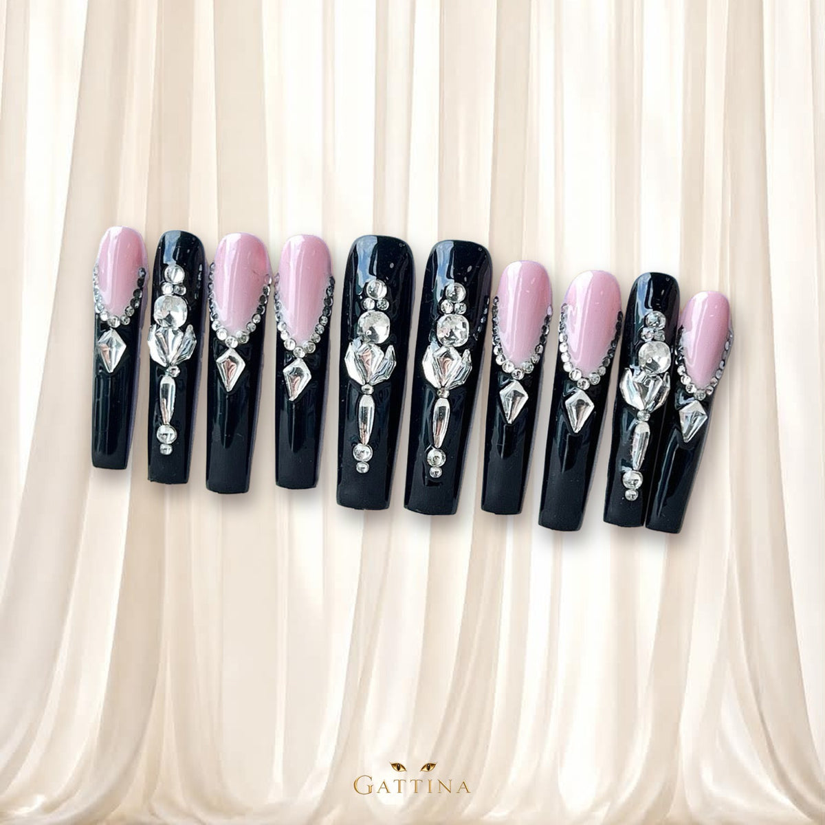 Gothic Opulence by Gattina, luxury hand-crafted press-on nails