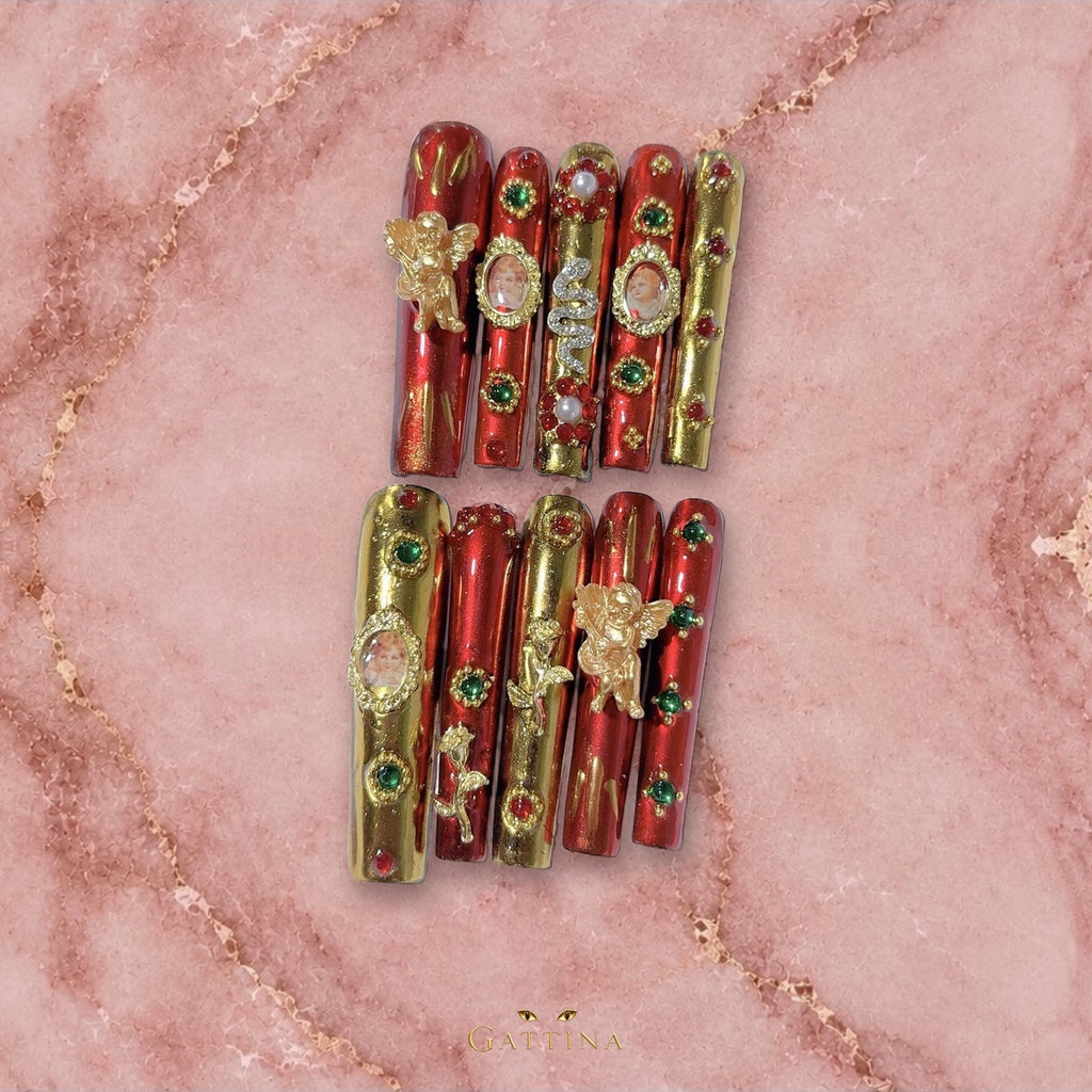 Imperial Red by Gattina, luxury hand-crafted press-on nails