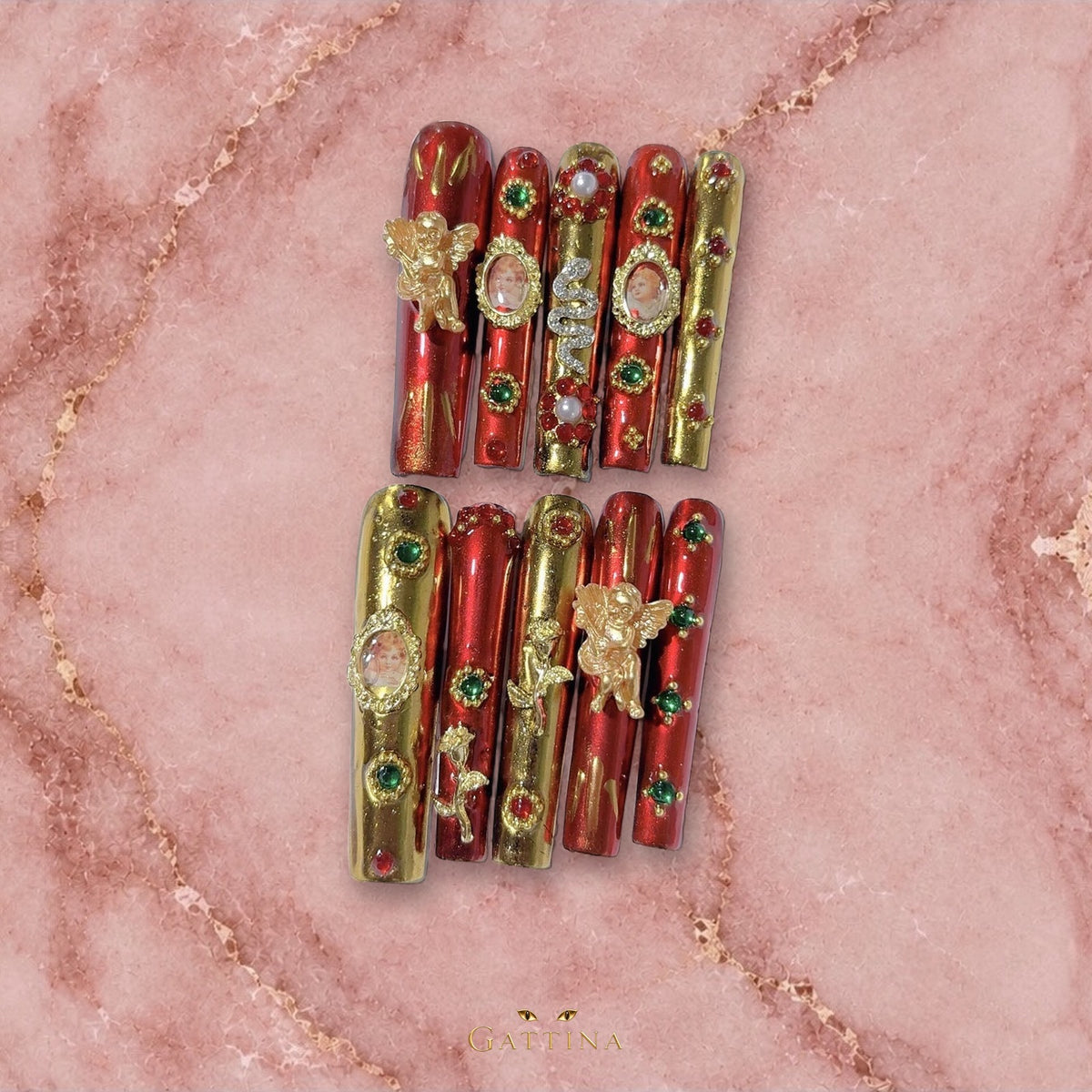 Imperial Red by Gattina, luxury hand-crafted press-on nails
