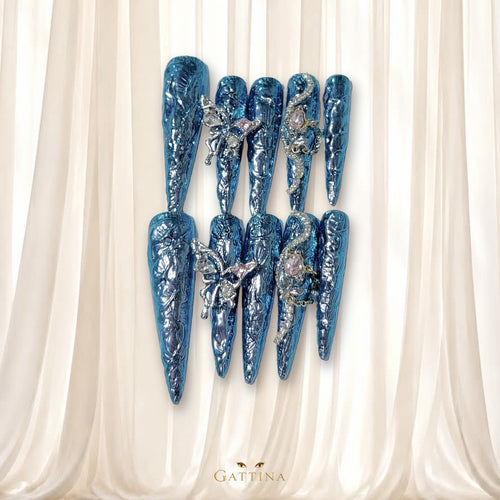 Blue Fairy by Gattina, luxury hand-crafted press-on nails