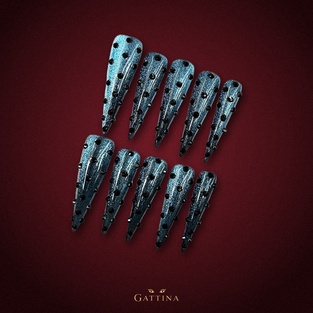 Midnight Teal by Gattina, luxury hand-crafted press-on nails