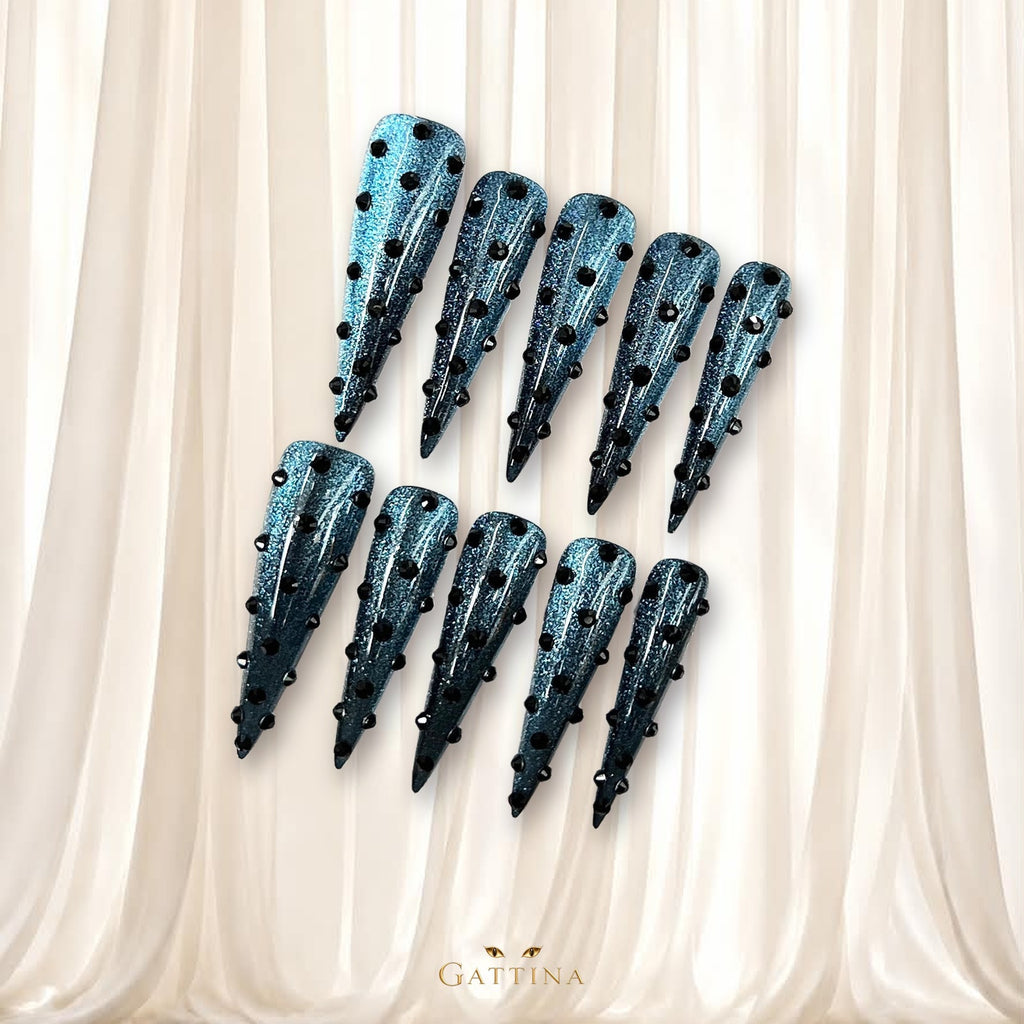 Midnight Teal by Gattina, luxury hand-crafted press-on nails