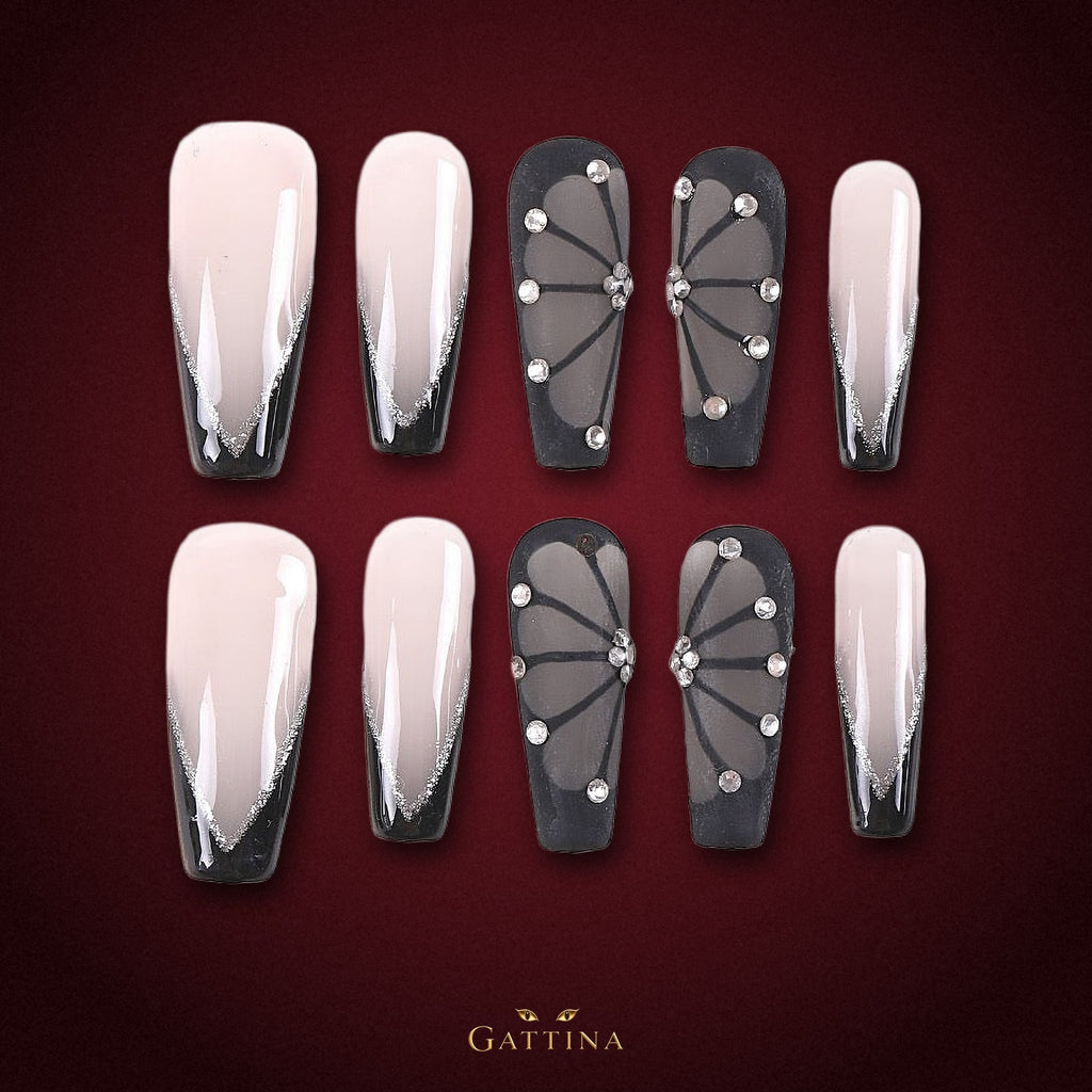 Midnight Veil by Gattina, luxury hand-crafted press-on nails