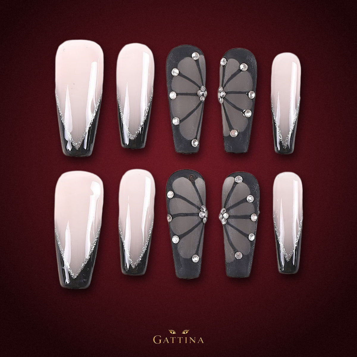 Midnight Veil by Gattina, luxury hand-crafted press-on nails