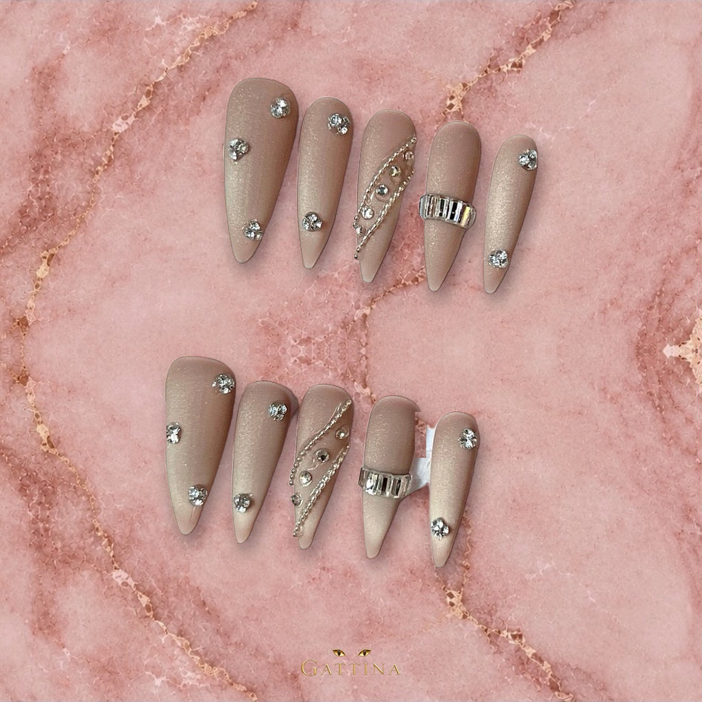 Nude Jewel by Gattina, luxury hand-crafted press-on nails
