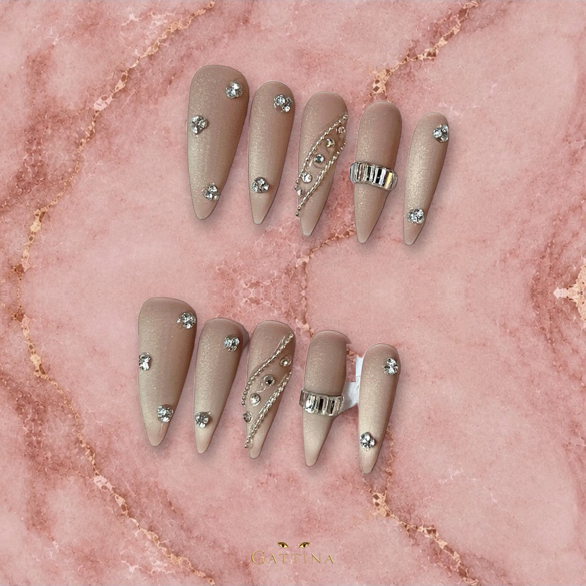 Nude Jewel by Gattina, luxury hand-crafted press-on nails